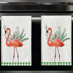 2pcs tropical Flamingo soft Fingertip tea Towels, dish Towel bathroom or kitchen